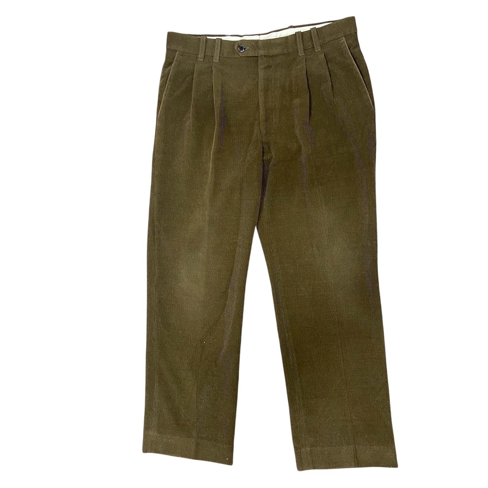 Vintage Citadin Mens Olive Corduroy Pleated Pants Straight Leg 35x30